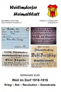 das Cover des 41. Weilimdorfer Heimatblattes, das sich mit den Jahren 1918 und 1919 beschäftigt